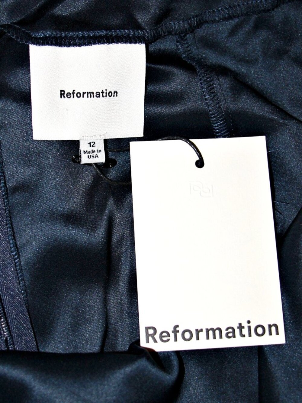 Reformation Jane Open Back Satin Dress with Back Slit in Navy sz 12 $298 - Picture 11 of 13